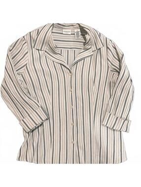 Covington Women's Button Down Shirt - Cream and Black Stripes